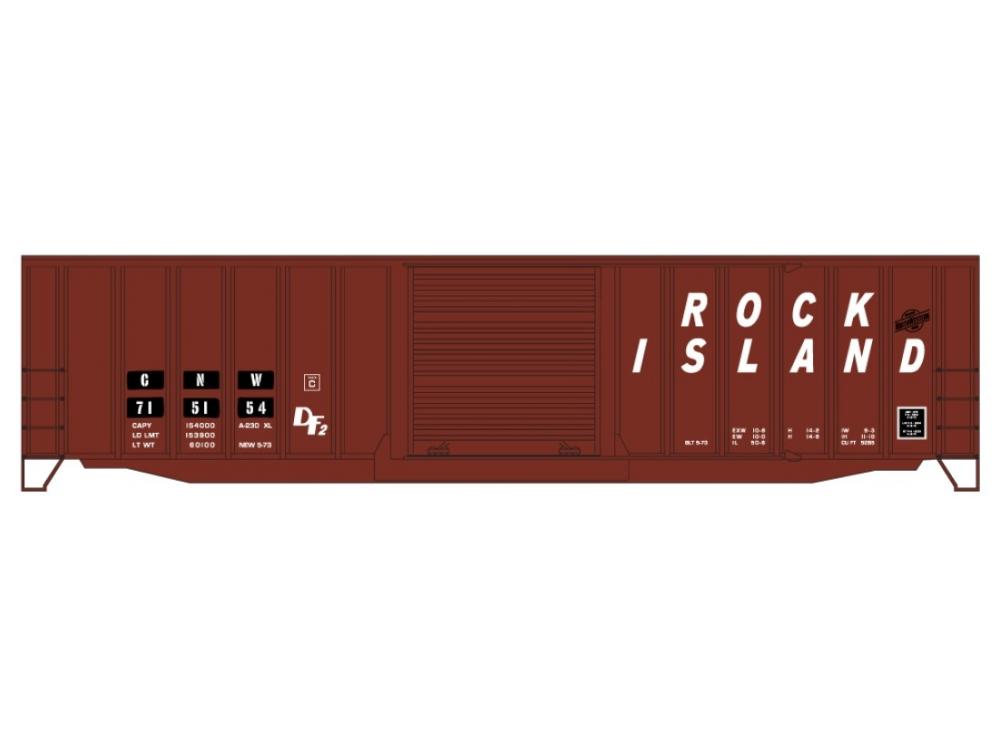 Accurail HO #81121 50' Steel X-Post Boxcar C&NW/Rock Island; Blue RD #718053 